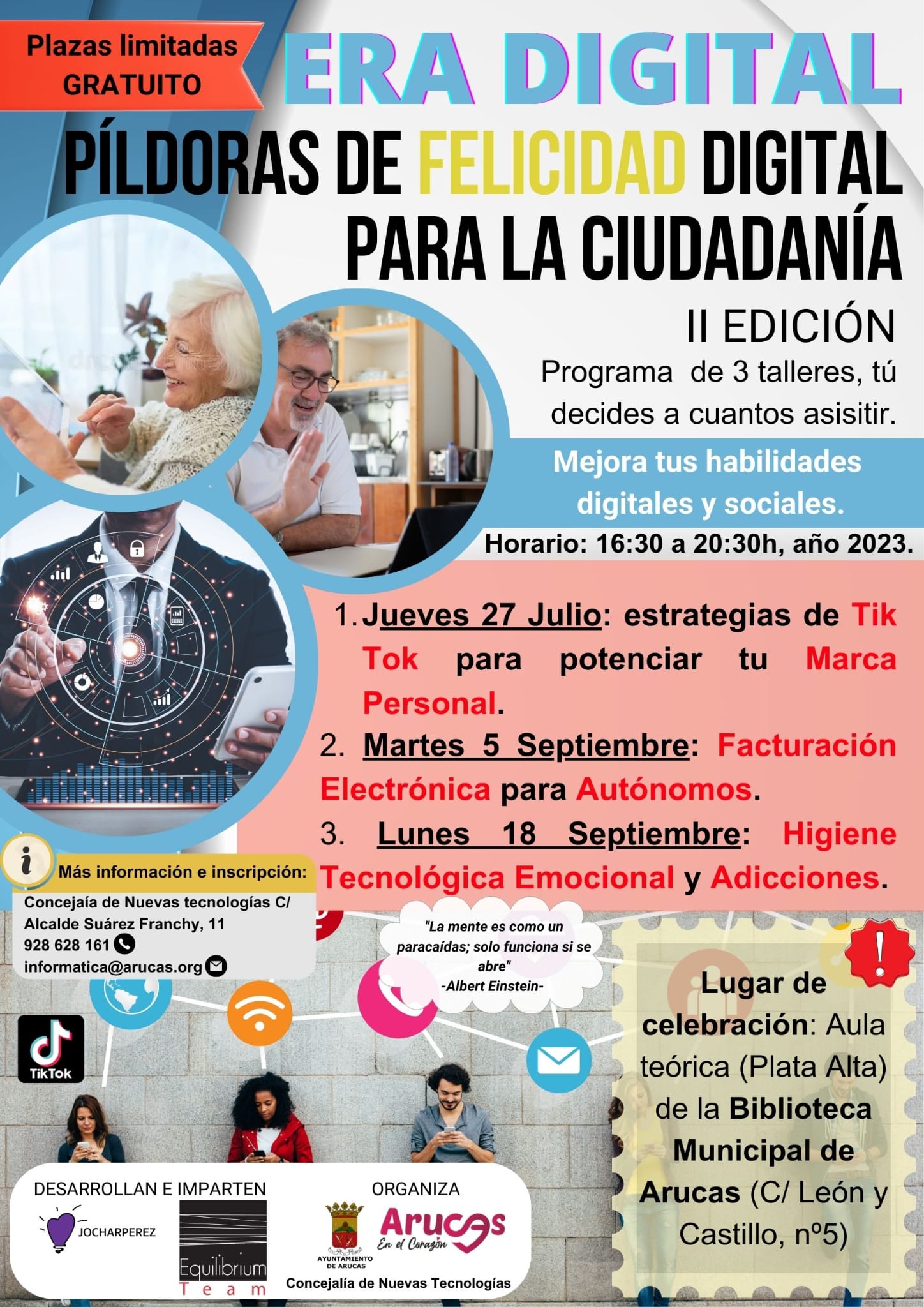 Arucas programa 3 talleres gratuitos para mejorar las habilidades digitales y sociales de profesionales y de la ciudadanía en general